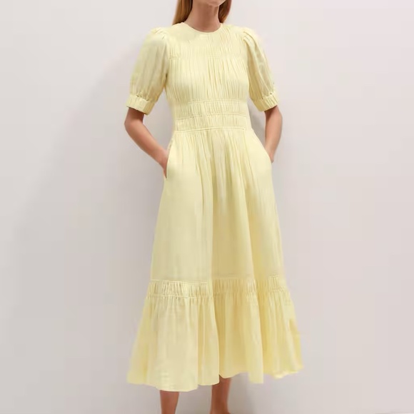 ME+EM Cheesecloth Gather Detail Maxi Dress in Mellow Yellow - Picture 1 of 14